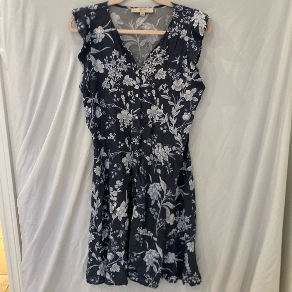 LOFT button down floral flutter sleeve dress gray 6